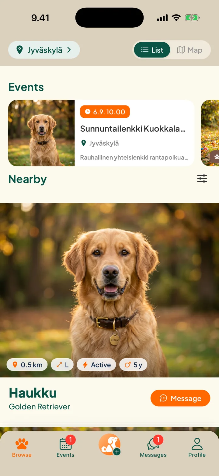 Nearby dogs as a list